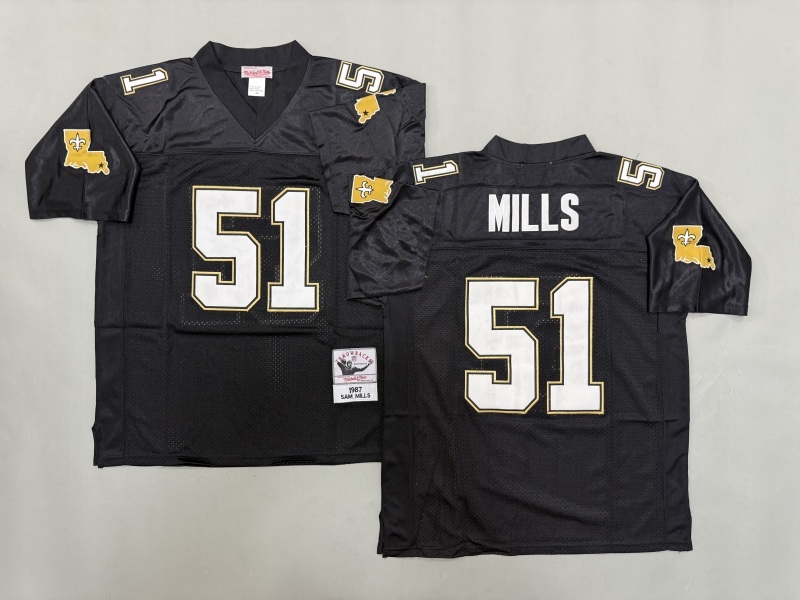 Men 2025 New Orleans Saints #51 Mills black Throwback Limited NFL Jersey style 001->new orleans saints->NFL Jersey